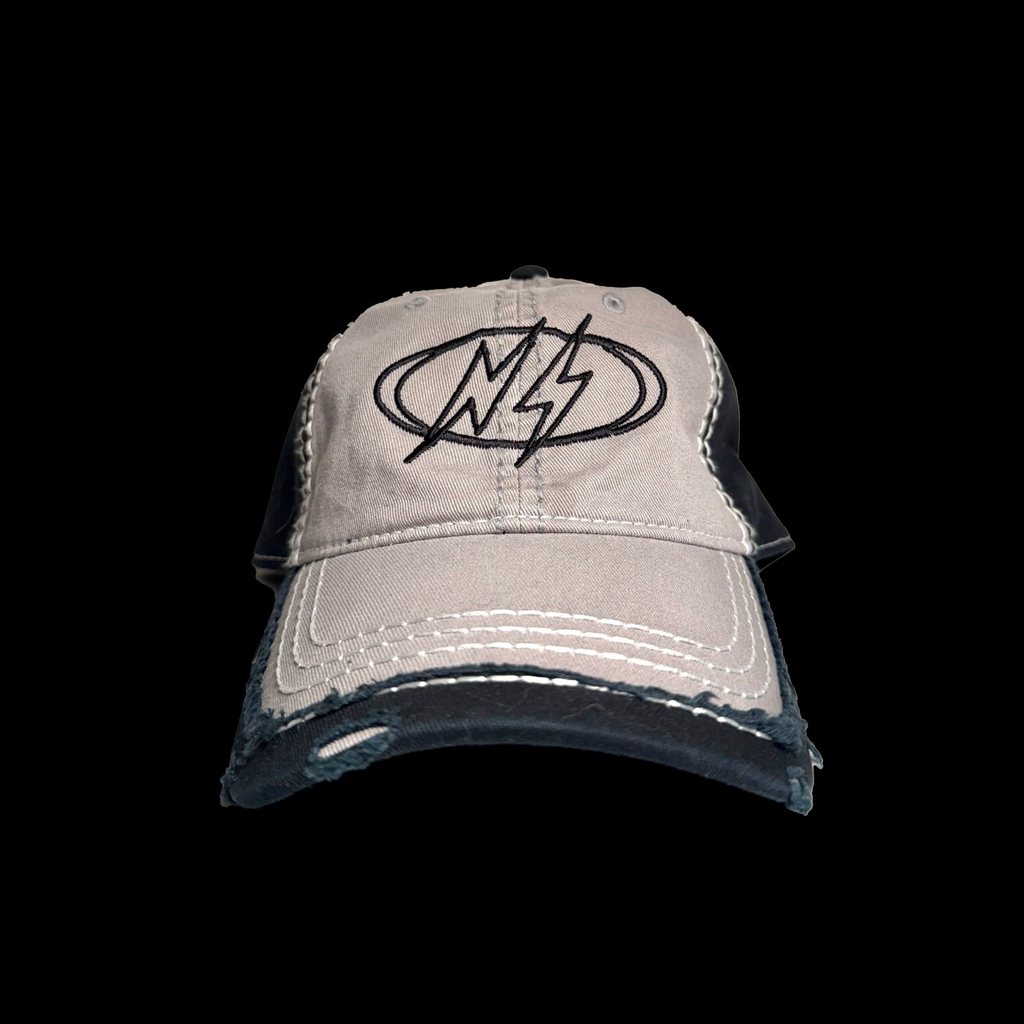 CONTRAST STITCH DISTRESSED CAP [GRY]