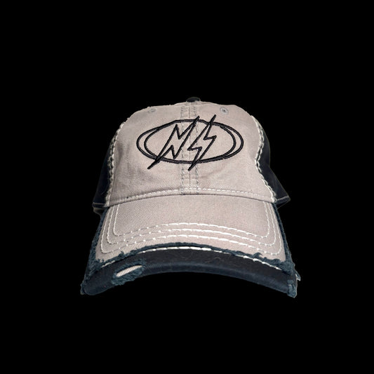 CONTRAST STITCH DISTRESSED CAP [GRY]